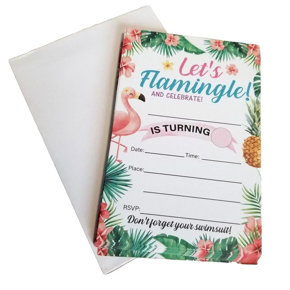 Lets Flamingle Flamingo Set 22‎ Invitations Swimsuit Birthday New